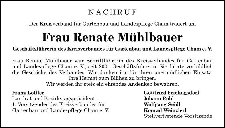 Traueranzeige Mühlbauer Renate