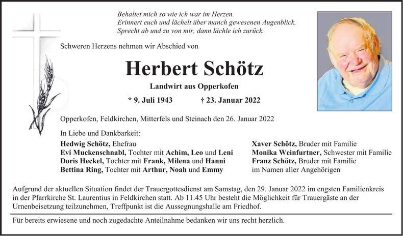 Traueranzeige Herbert Schötz
