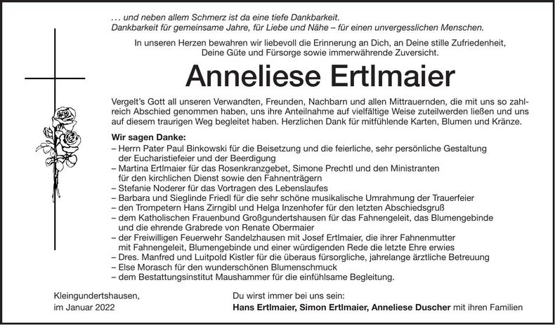 Traueranzeige Anneliese Ertlmaier