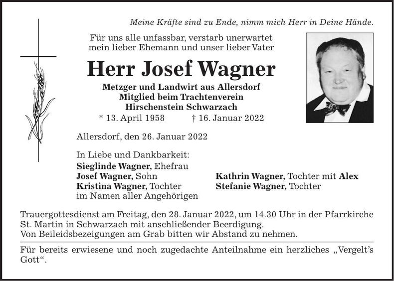 Traueranzeige Josef Wagner