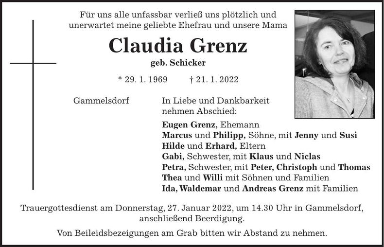 Traueranzeige Claudia Grenz