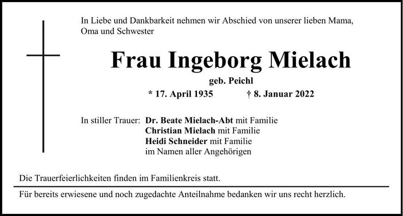 Traueranzeige Ingeborg Mielach
