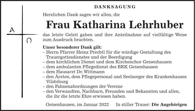 Traueranzeige Katharina Lehrhuber