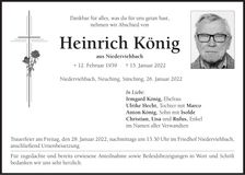 Traueranzeige Heinrich König