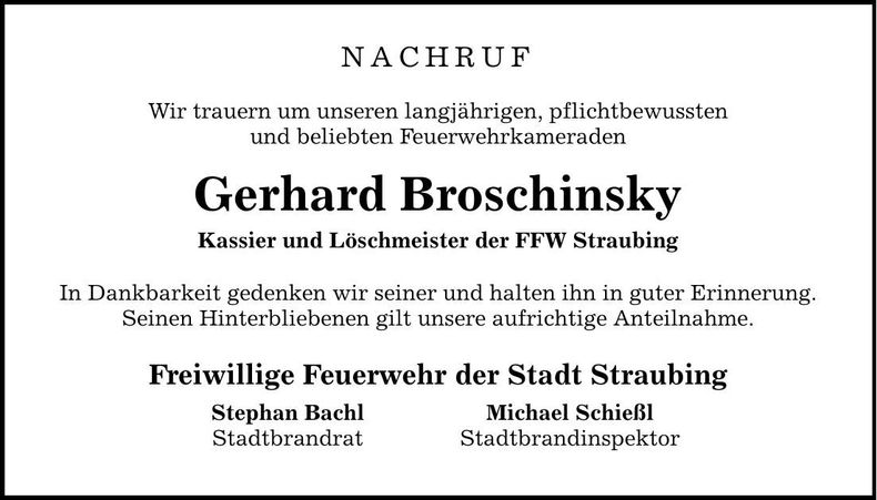 Traueranzeige Gerhard Broschinsky