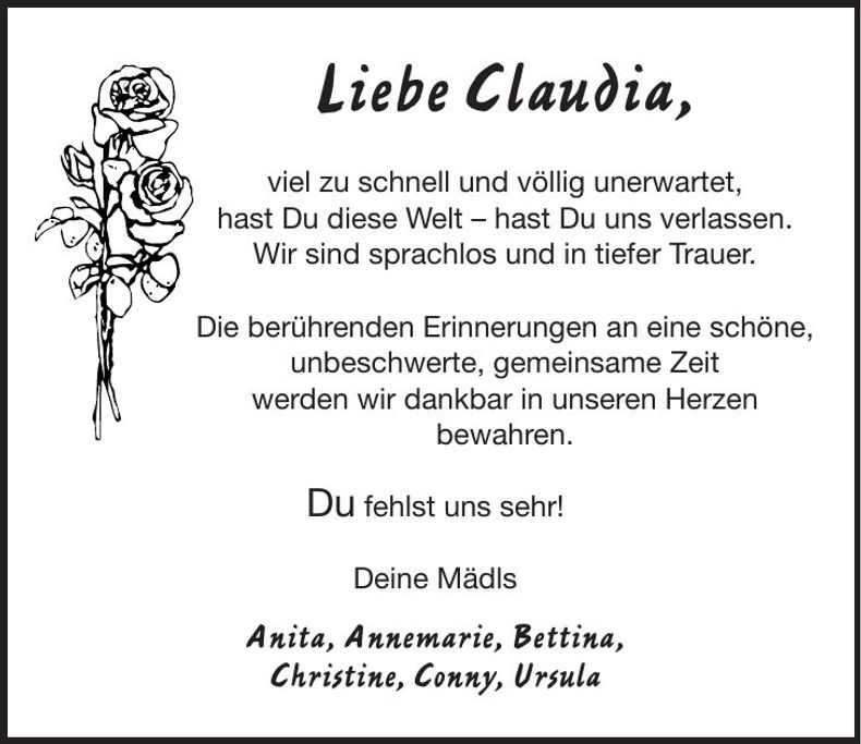 Traueranzeige Claudi Grenz