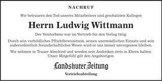 Traueranzeige Ludwig Wittmann