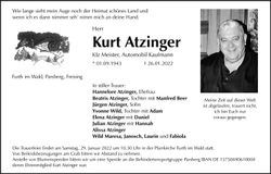 Traueranzeige Kurt Atzinger