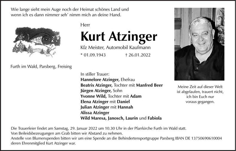 Traueranzeige Kurt Atzinger