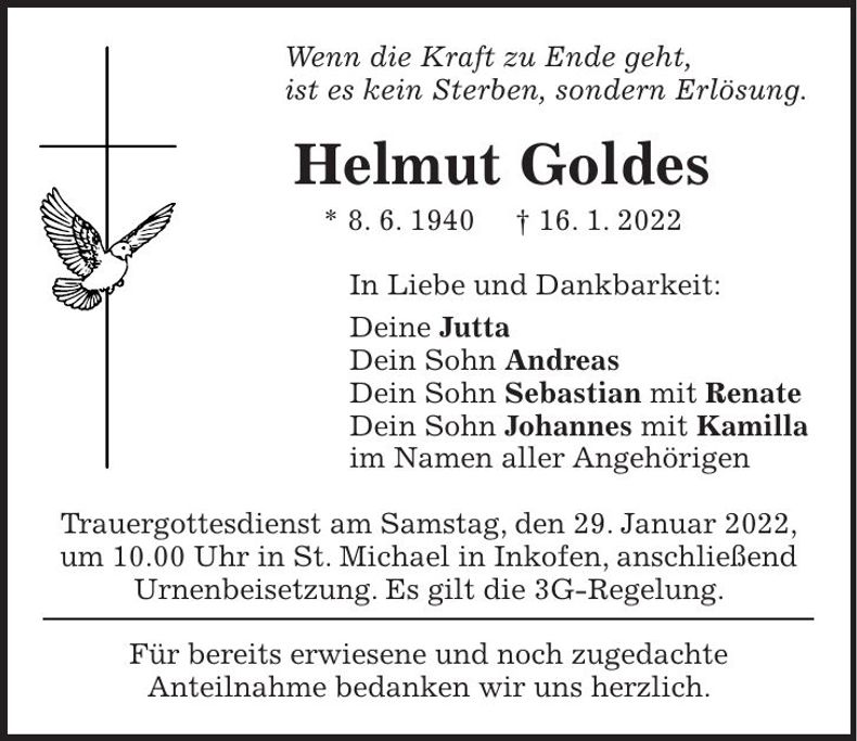 Traueranzeige Helmut Goldes