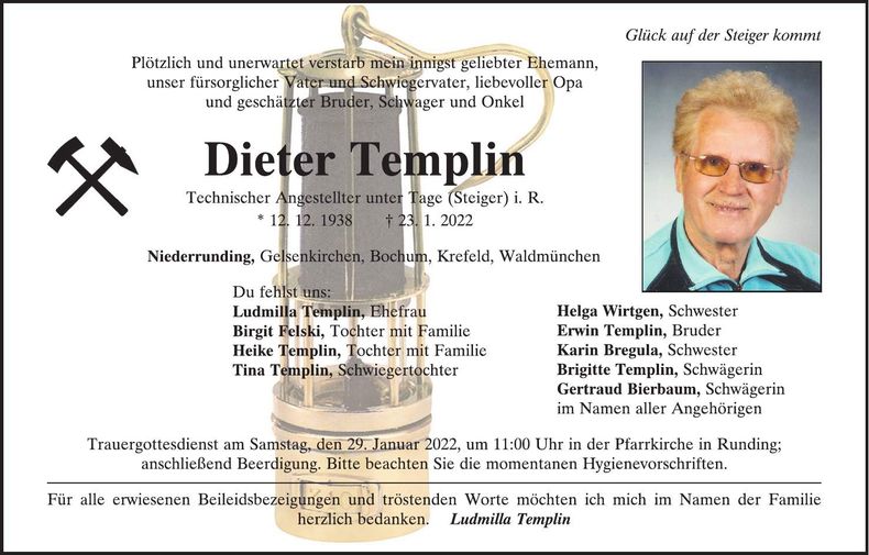 Traueranzeige Dieter Templin