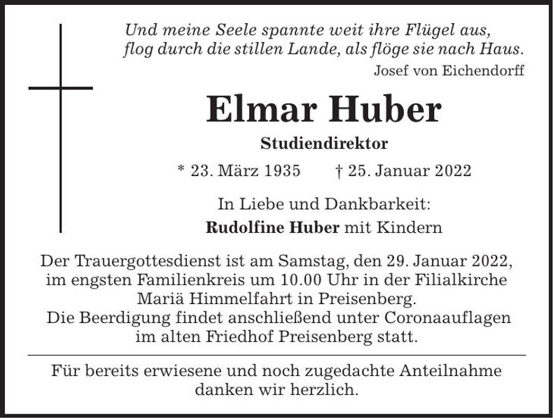 Traueranzeige Elmar Huber