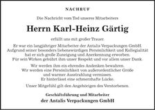 Traueranzeige Karl-Heinz Gärtig