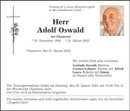 Traueranzeige Adolf Oswald