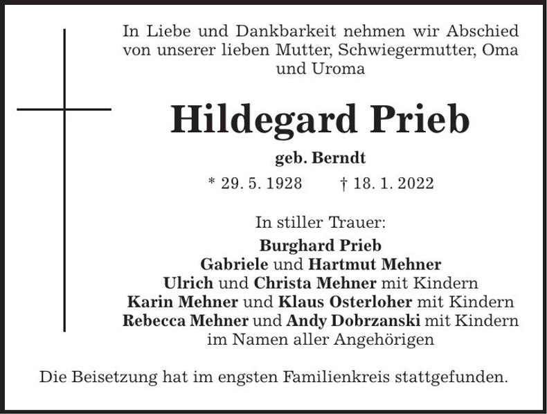 Traueranzeige Hildegard Prieb