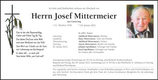 Traueranzeige Josef Mittermeier
