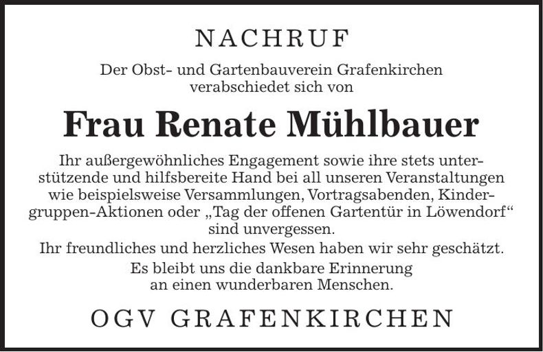 Traueranzeige Renate Mühlbauer