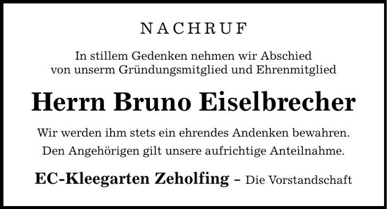 Traueranzeige Bruno Eiselbrecher