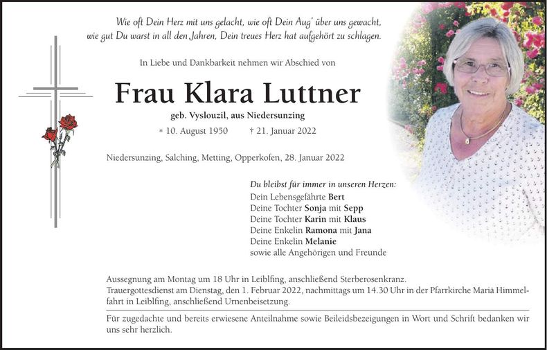 Traueranzeige Klara Luttner