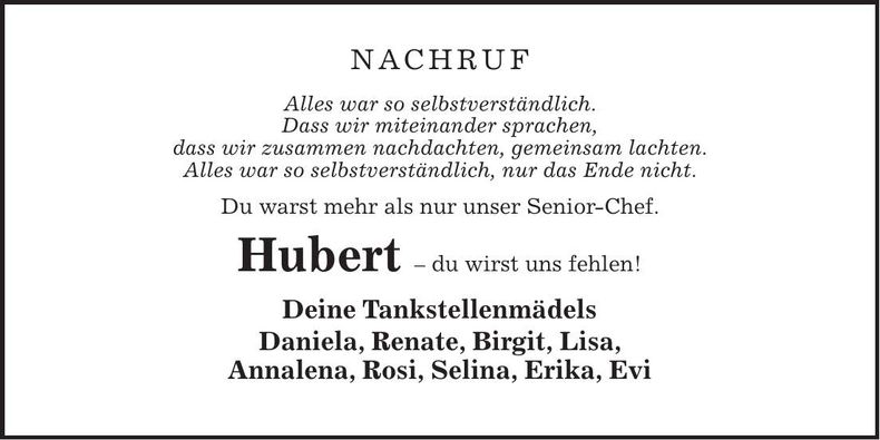 Traueranzeige Hubert Schmidtler