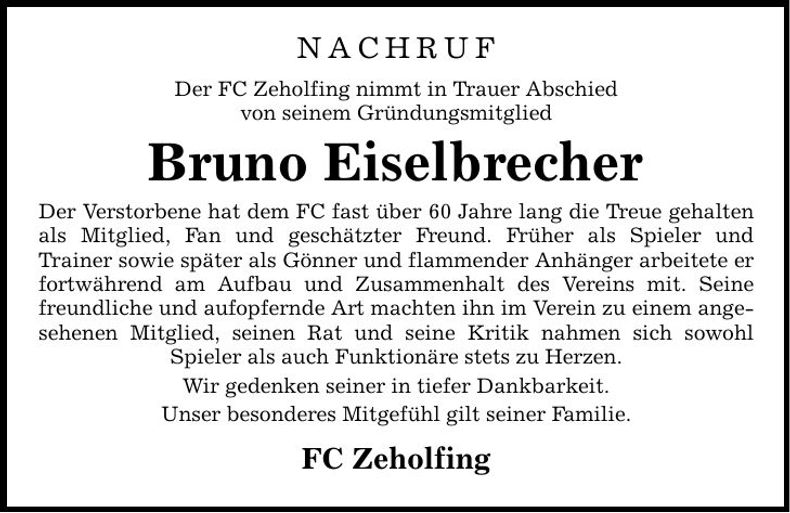 Traueranzeige Bruno Eiselbrecher