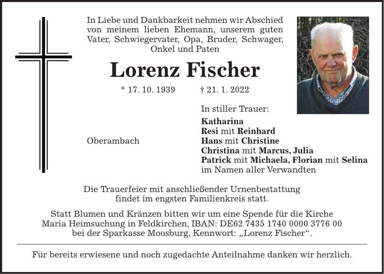 Traueranzeige Lorenz Fischer