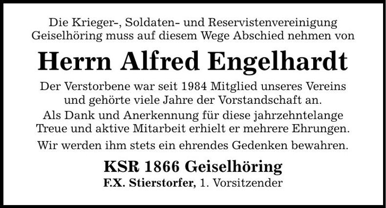 Traueranzeige Alfred Engelhardt
