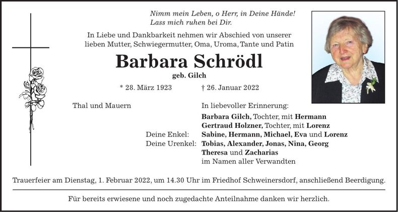 Traueranzeige Barbara Schrödl
