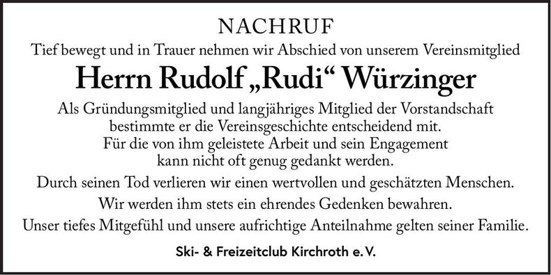Traueranzeige Rudolf Würzinger