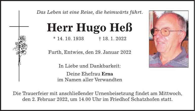 Traueranzeige Hugo Heß