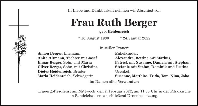 Traueranzeige Ruth Berger