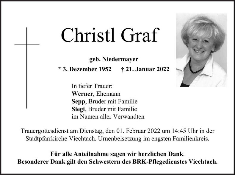 Traueranzeige Christl Graf