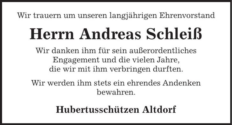 Traueranzeige Andreas Schleiß