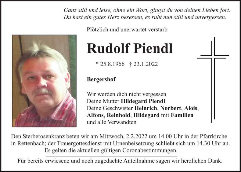 Traueranzeige Rudolf Piendl