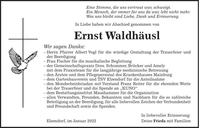Traueranzeige Ernst Waldhäusl