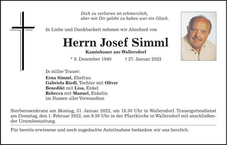 Traueranzeige Josef Simml