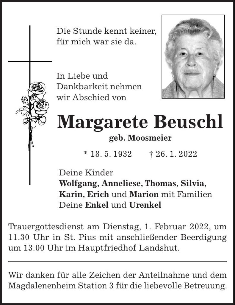 Traueranzeige Margarete Beuschl