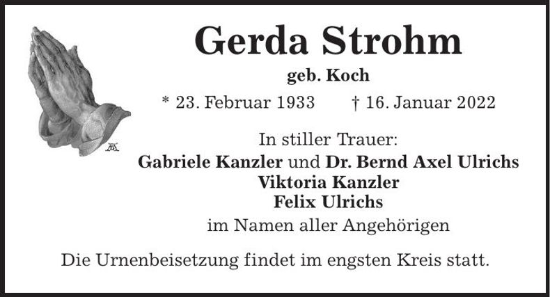 Traueranzeige Gerda Strohm