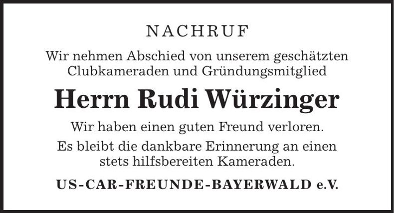 Traueranzeige Rudi Würzinger