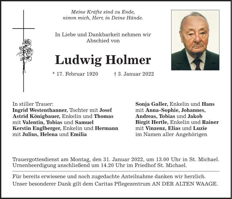 Traueranzeige Ludwig Holmer