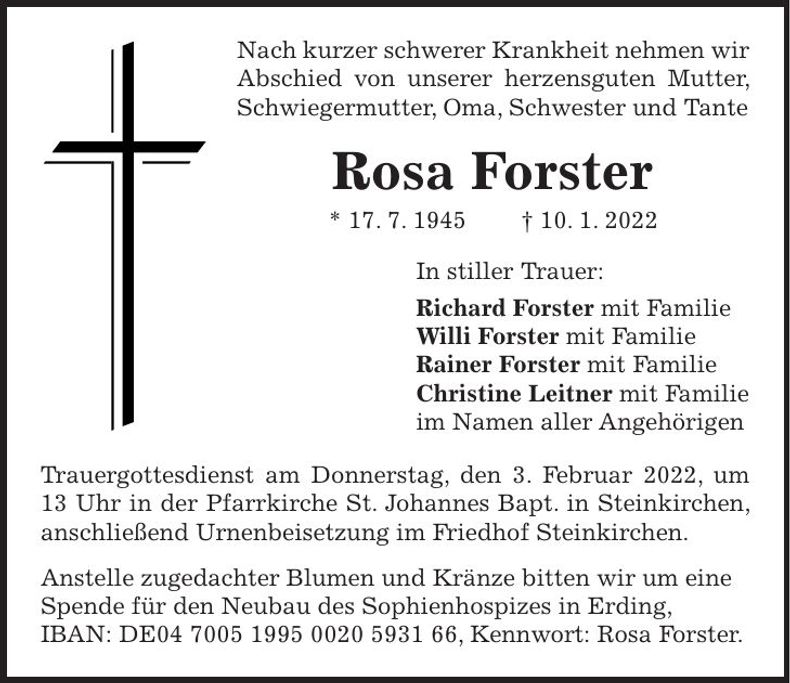 Traueranzeige Rosa Forster