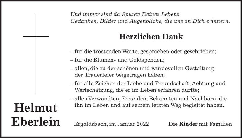 Traueranzeige Helmut Eberlein