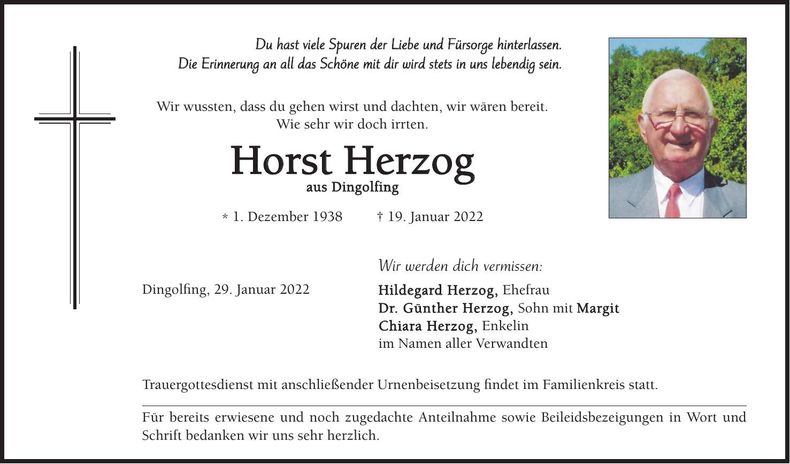Traueranzeige Horst Herzog