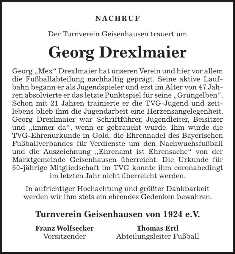 Traueranzeige Georg Drexlmaier