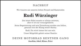 Traueranzeige Rudi Würzinger