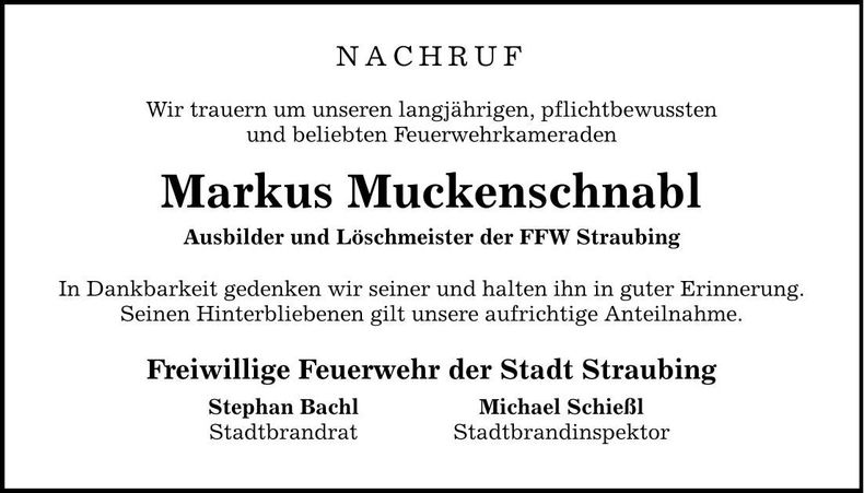 Traueranzeige Markus Muckenschnabl