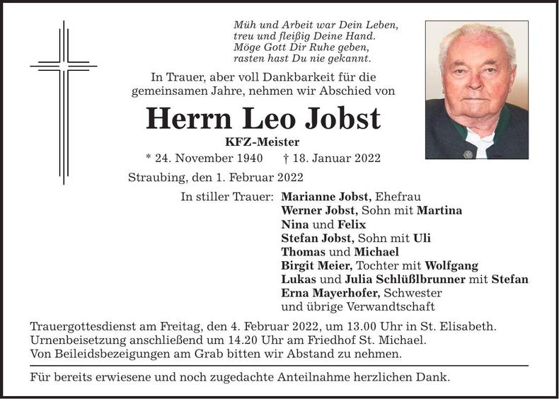 Traueranzeige Leo Jobst