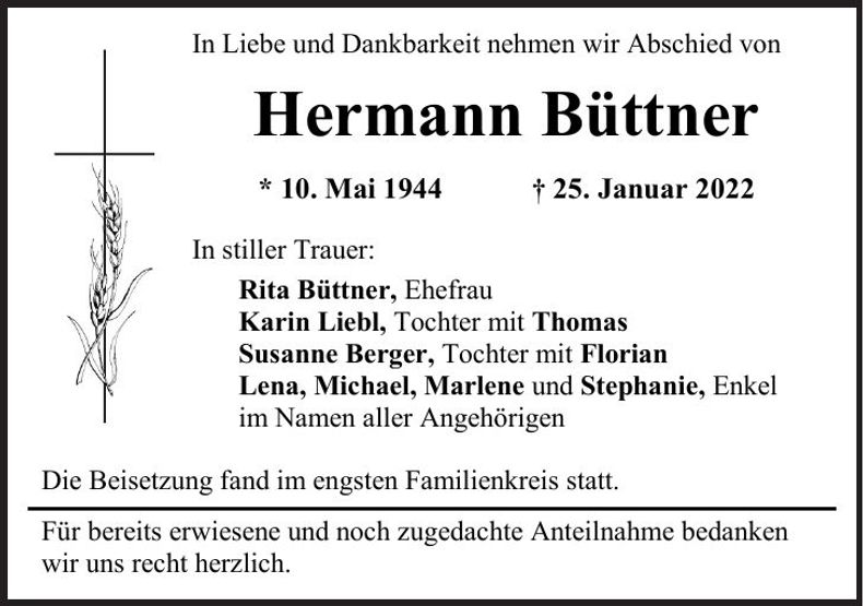 Traueranzeige Hermann Büttner