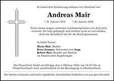 Traueranzeige Andreas Mair
