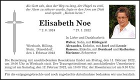 Traueranzeige Elisabeth Noe